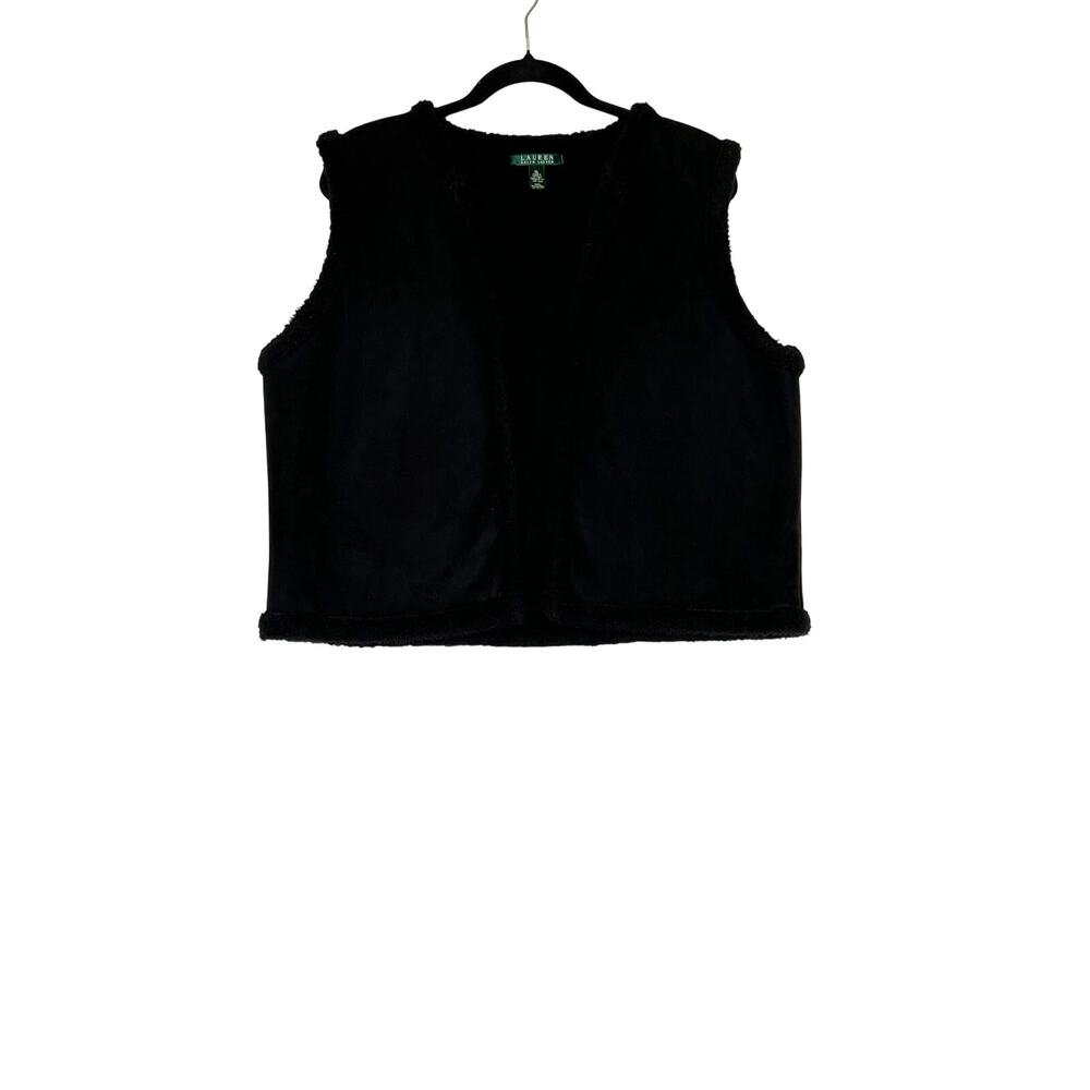 Ralph Lauren size XL vest faux suede black fleece interior elevated office